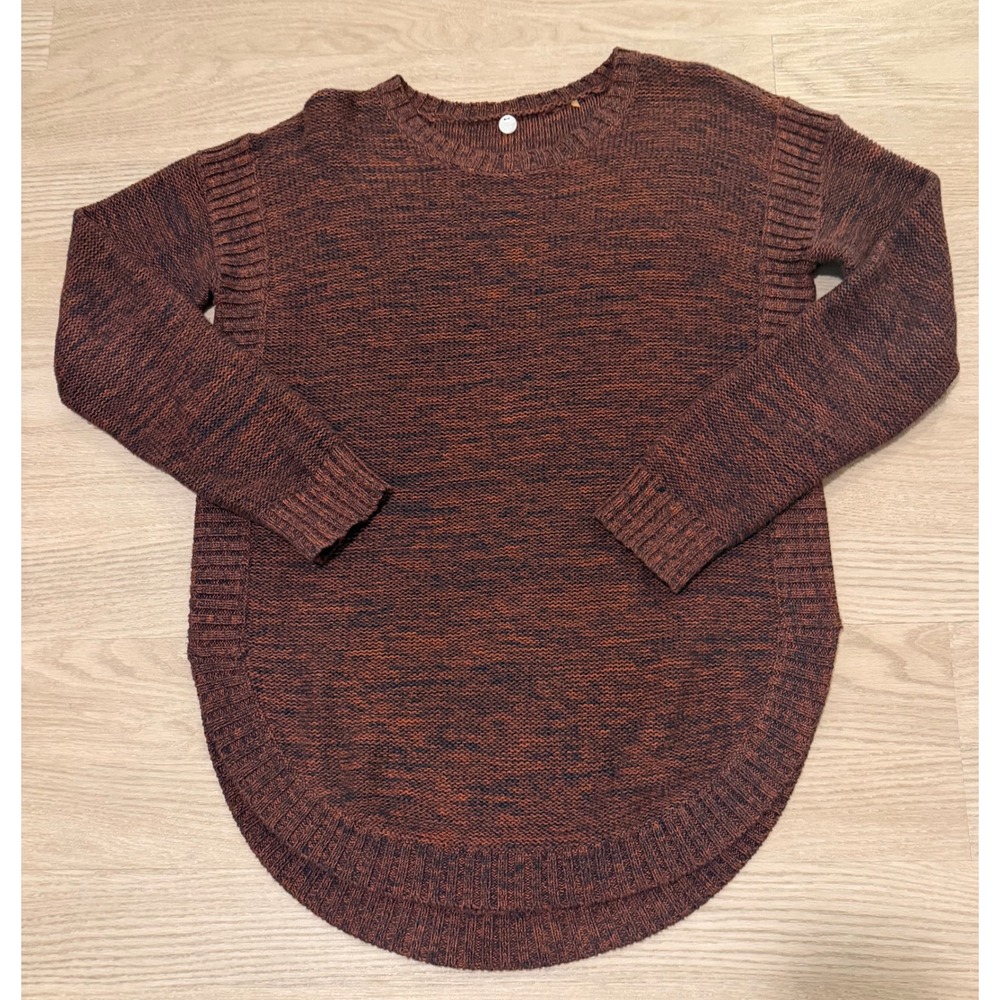 Margaret Oleary Crewneck High Low Curved Hem Sweater Womens S Brown Minimalist